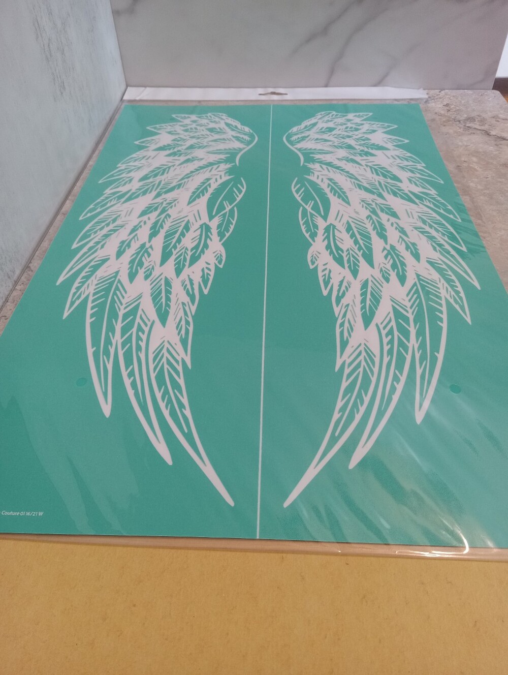 Chalk Couture White Angel Wing Vinyl Decals on Teal